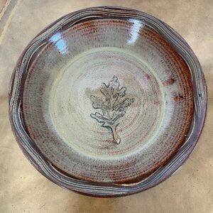 Teague Frogtown Pottery 9.5” Earth Brown Leaf Hand Thrown Pie Plate Dish…